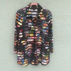 Pleats Collection Sz S Floral & Mesh Button Up